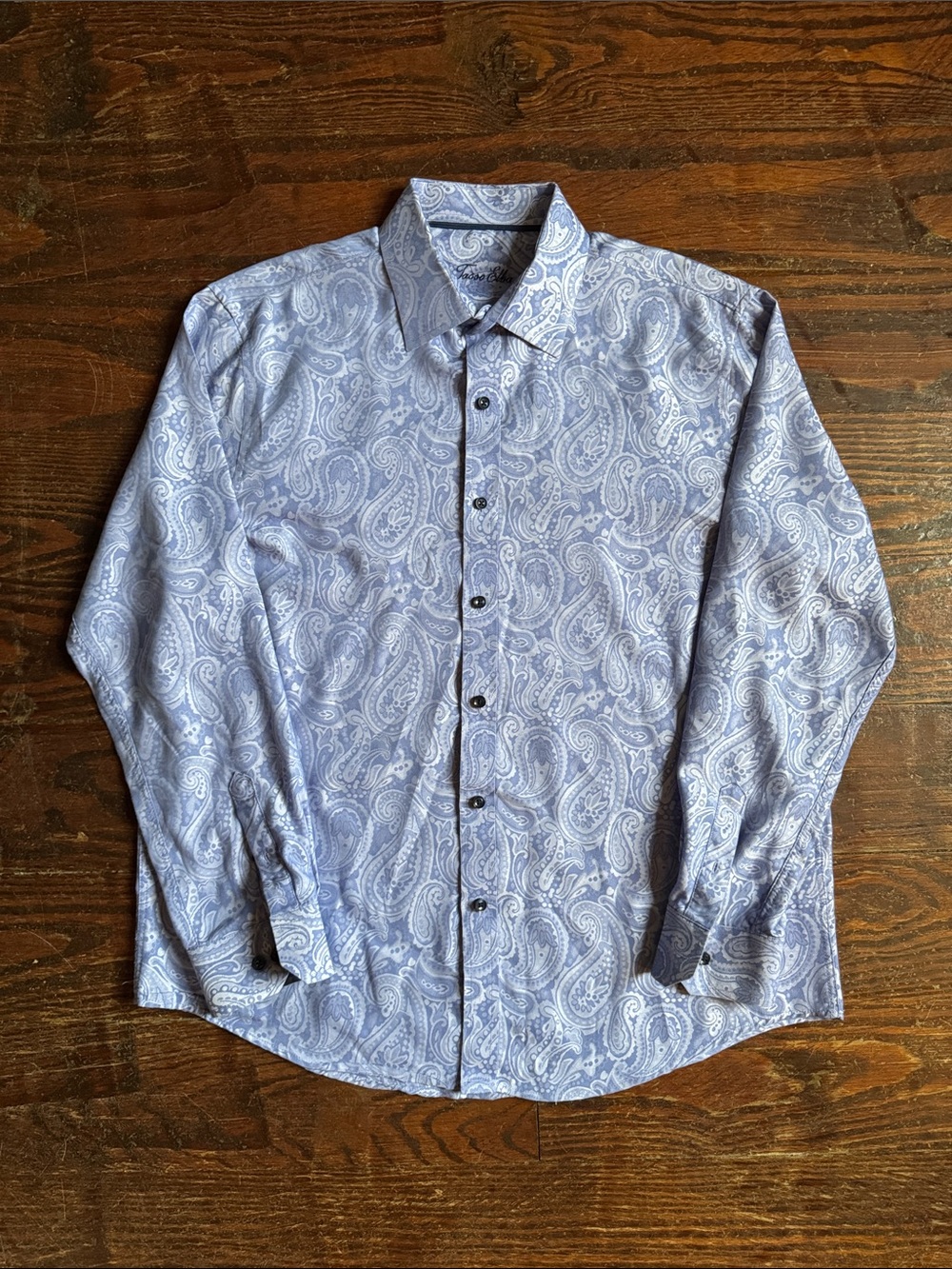 Tasso Elba Light Blue Paisley Print Button-Up Shirt L
